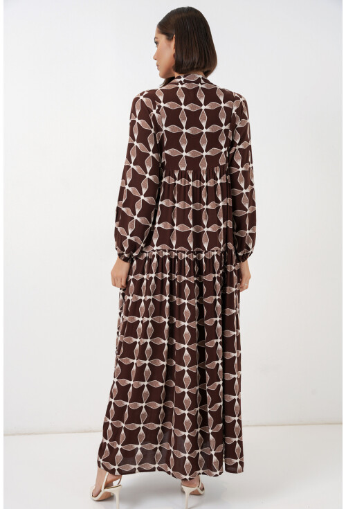 Kadın Desenli Uzun Tesettür Elbise 2585