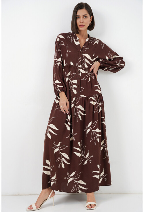 Kadın Desenli Uzun Tesettür Elbise 2585