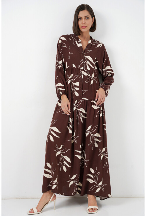 Kadın Desenli Uzun Tesettür Elbise 2585