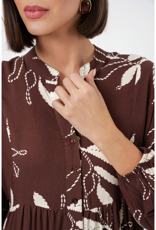 Kadın Desenli Uzun Tesettür Elbise 2585