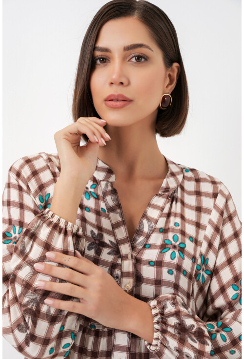 Kadın Desenli Uzun Tesettür Elbise 2585