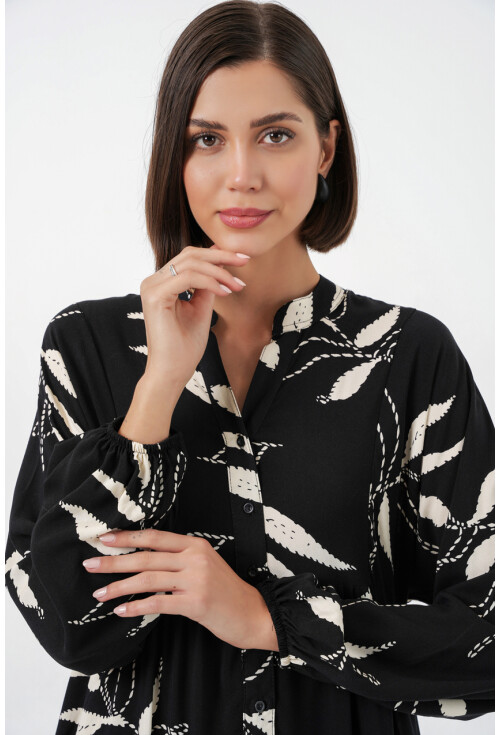 Kadın Desenli Uzun Tesettür Elbise 2585