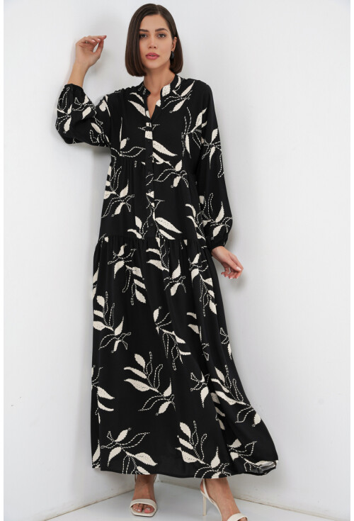 Kadın Desenli Uzun Tesettür Elbise 2585