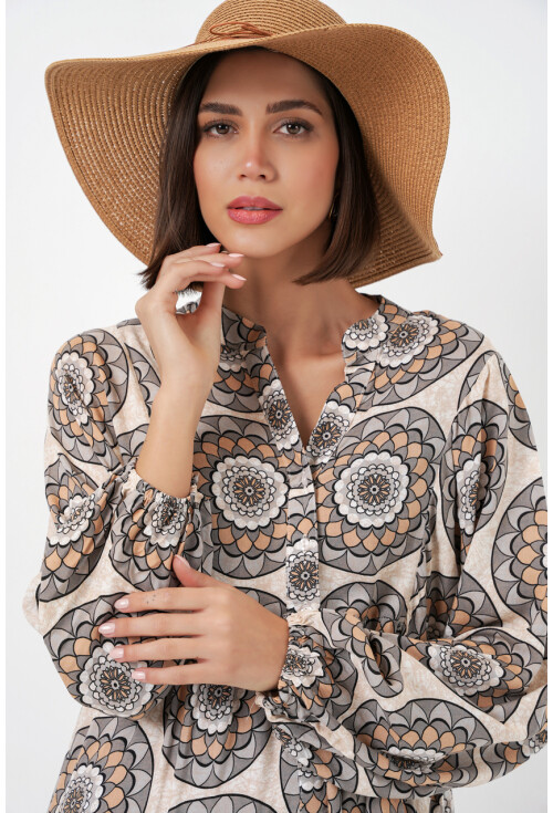 Kadın Desenli Uzun Tesettür Elbise 2585