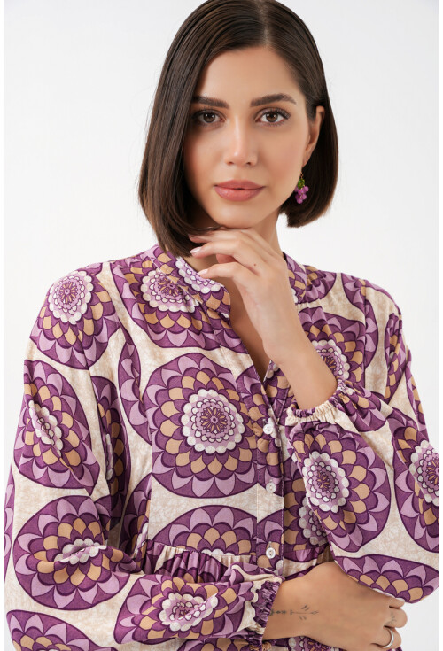 Kadın Desenli Uzun Tesettür Elbise 2585