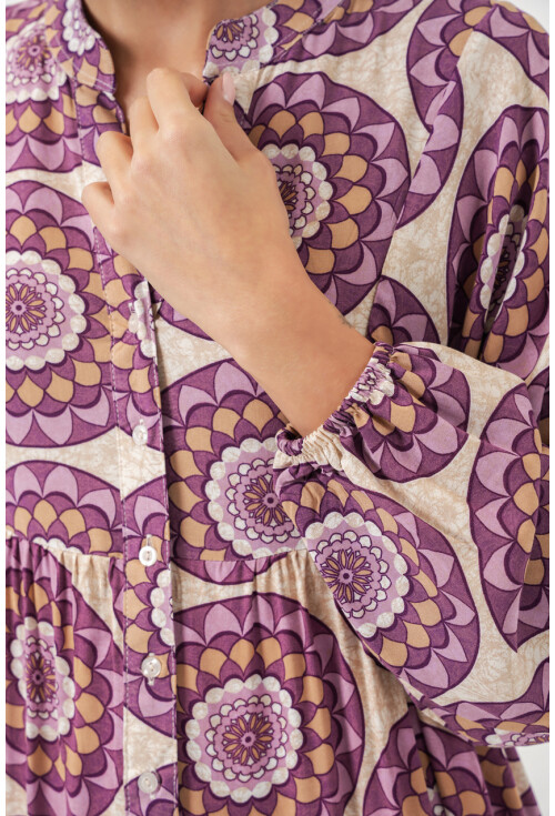 Kadın Desenli Uzun Tesettür Elbise 2585