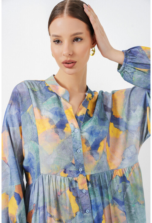 Kadın Desenli Uzun Tesettür Elbise 2585