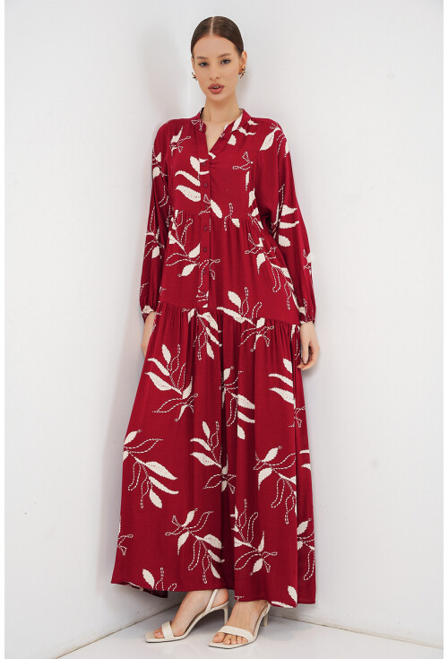 Kadın Desenli Uzun Tesettür Elbise 2585