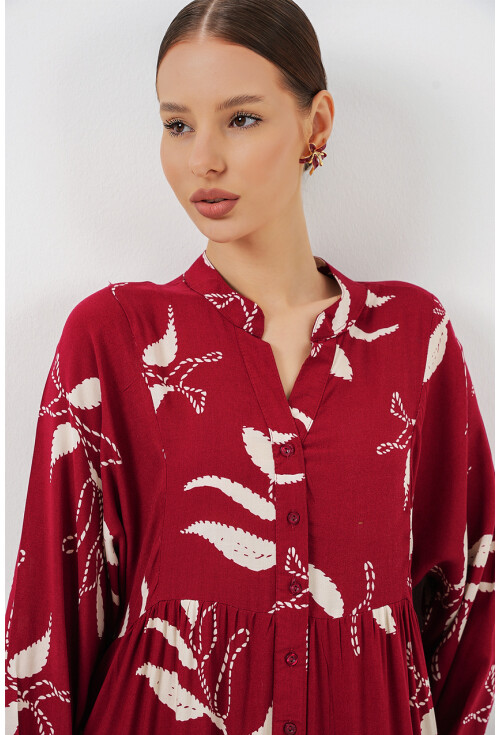 Kadın Desenli Uzun Tesettür Elbise 2585