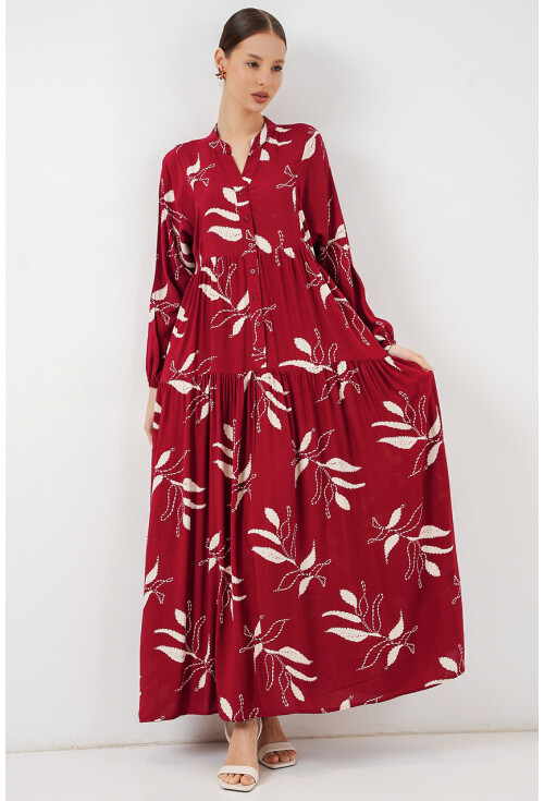 Kadın Desenli Uzun Tesettür Elbise 2585