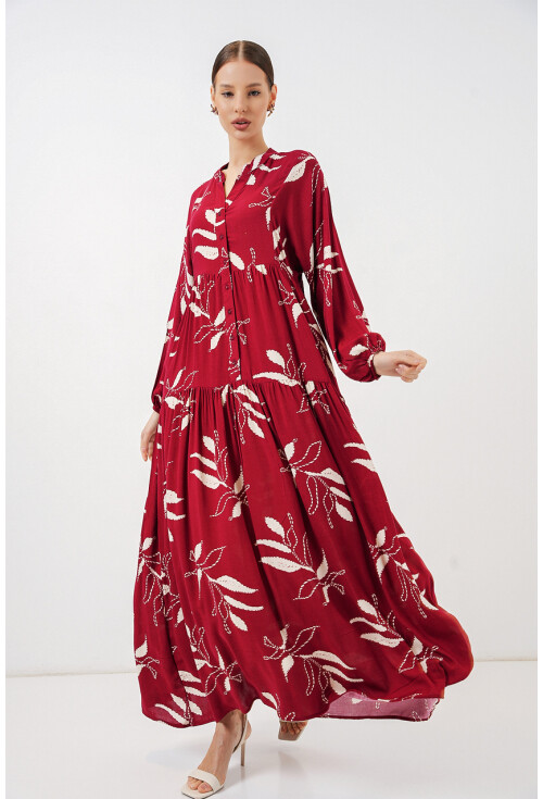 Kadın Desenli Uzun Tesettür Elbise 2585