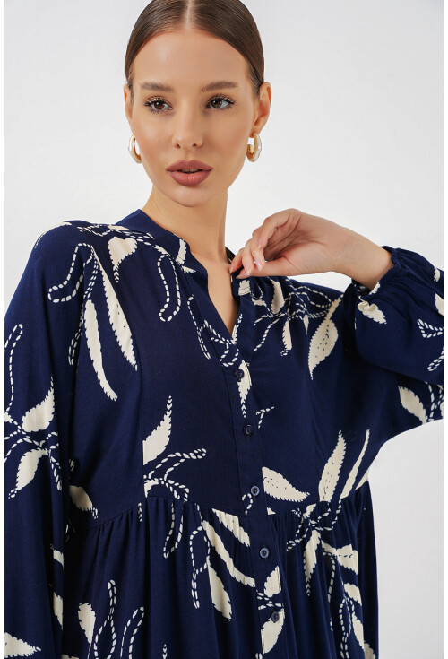 Kadın Desenli Uzun Tesettür Elbise 2585