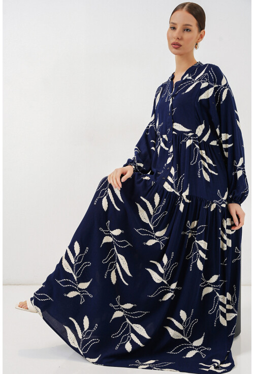 Kadın Desenli Uzun Tesettür Elbise 2585