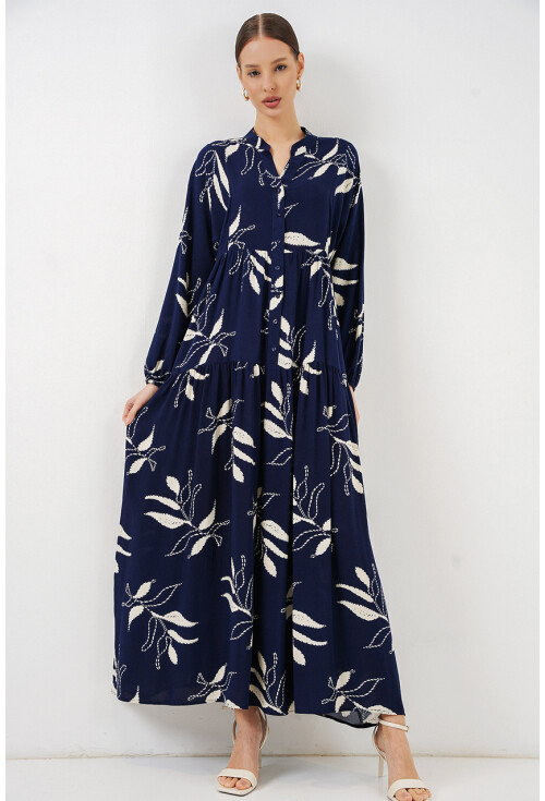 Kadın Desenli Uzun Tesettür Elbise 2585