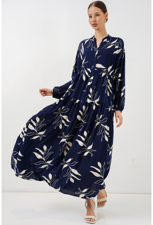 Kadın Desenli Uzun Tesettür Elbise 2585