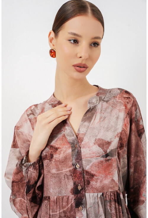 Kadın Desenli Uzun Tesettür Elbise 2585