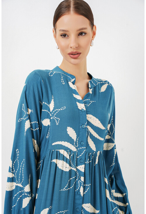 Kadın Desenli Uzun Tesettür Elbise 2585