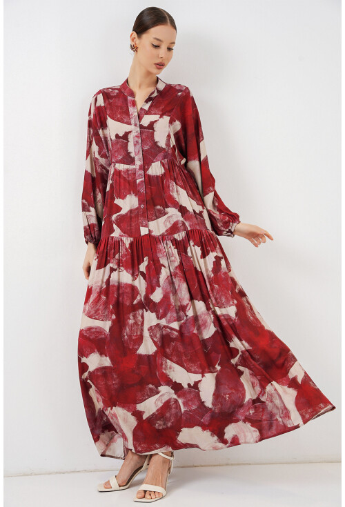 Kadın Desenli Uzun Tesettür Elbise 2585