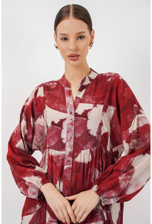 Kadın Desenli Uzun Tesettür Elbise 2585