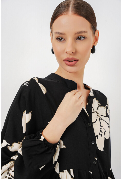 Kadın Desenli Uzun Tesettür Elbise 2585