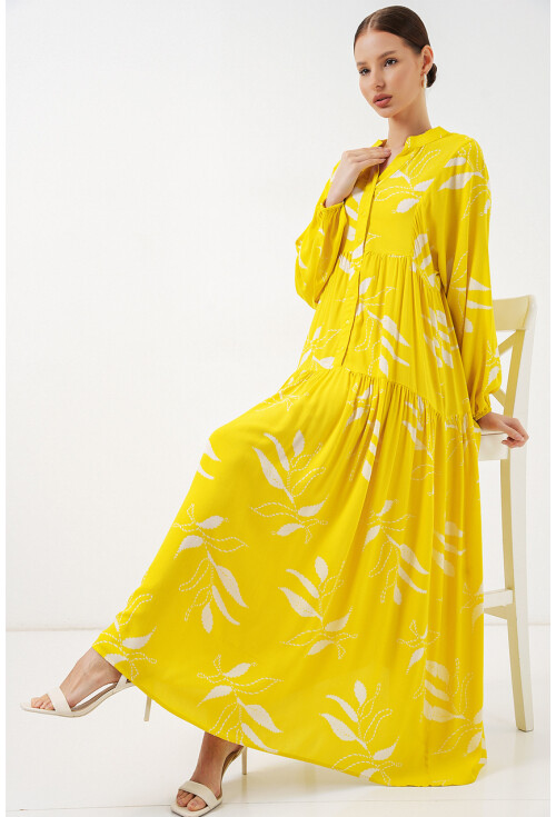 Kadın Desenli Uzun Tesettür Elbise 2585