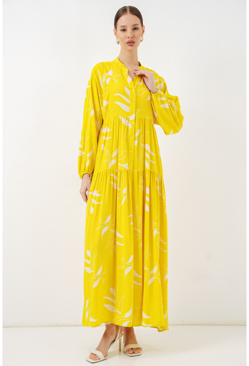 Kadın Desenli Uzun Tesettür Elbise 2585