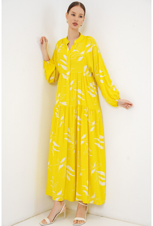 Kadın Desenli Uzun Tesettür Elbise 2585