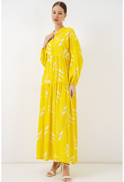 Kadın Desenli Uzun Tesettür Elbise 2585