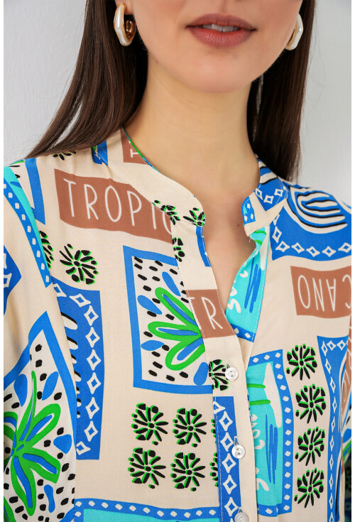 Kadın Desenli Uzun Tesettür Elbise 2585