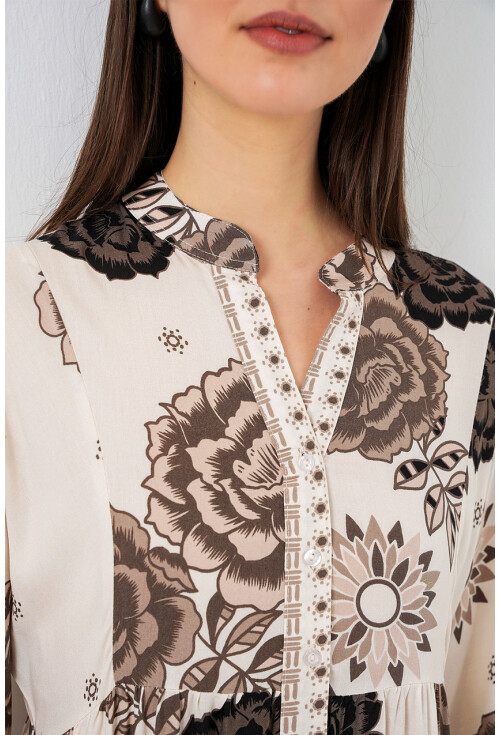 Kadın Desenli Uzun Tesettür Elbise 2585