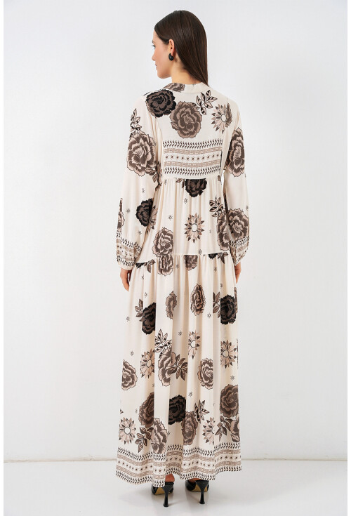 Kadın Desenli Uzun Tesettür Elbise 2585