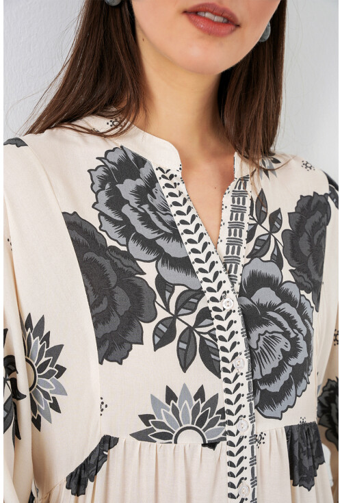 Kadın Desenli Uzun Tesettür Elbise 2585