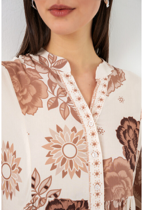 Kadın Desenli Uzun Tesettür Elbise 2585