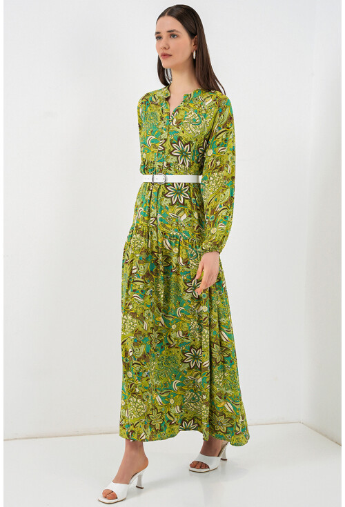 Kadın Desenli Uzun Tesettür Elbise 2585