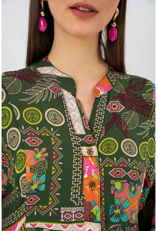 Kadın Desenli Uzun Tesettür Elbise 2585