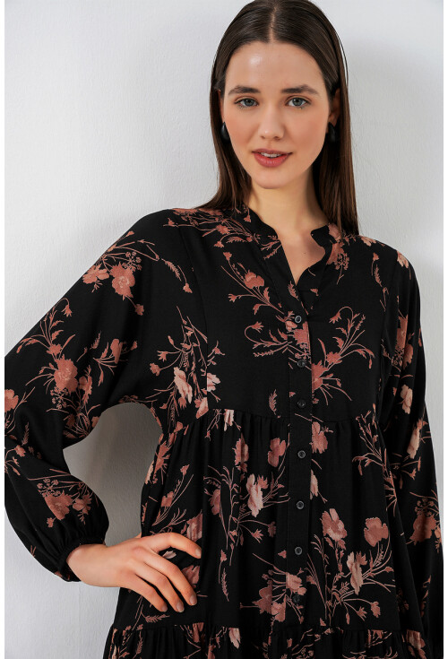 Kadın Desenli Uzun Tesettür Elbise 2585