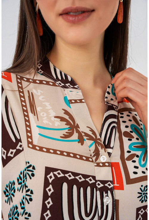 Kadın Desenli Uzun Tesettür Elbise 2585