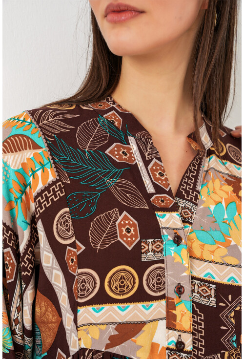 Kadın Desenli Uzun Tesettür Elbise 2585