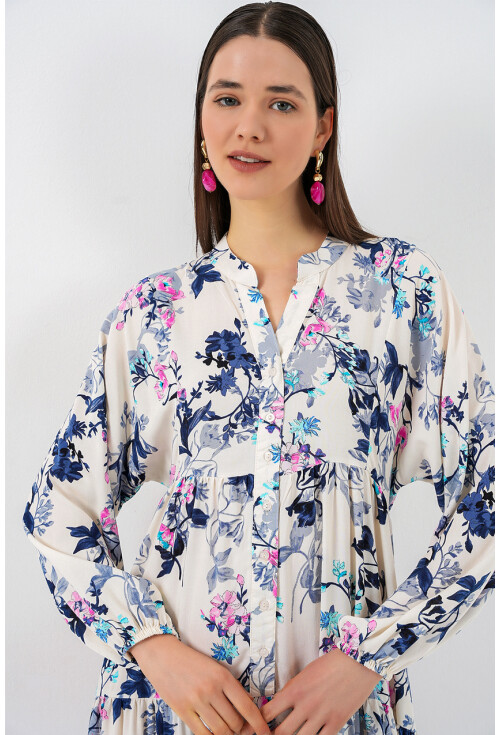 Kadın Desenli Uzun Tesettür Elbise 2585