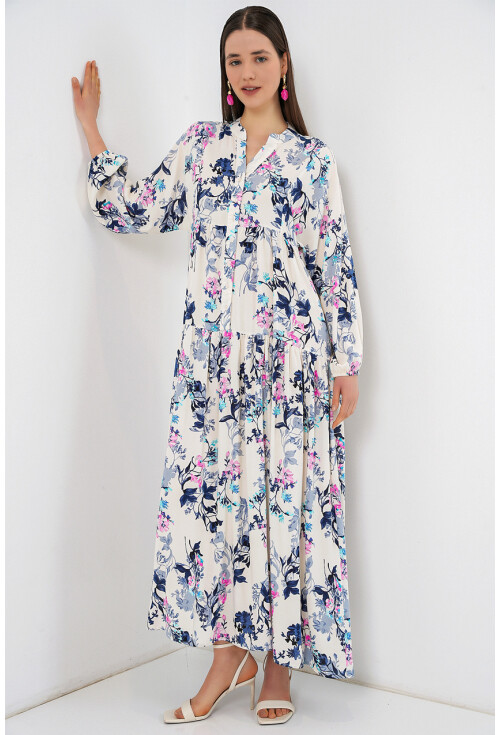 Kadın Desenli Uzun Tesettür Elbise 2585