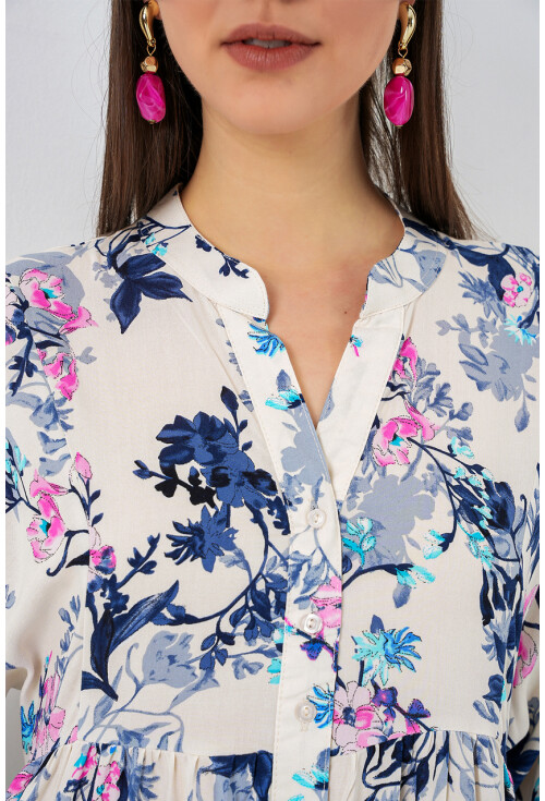 Kadın Desenli Uzun Tesettür Elbise 2585