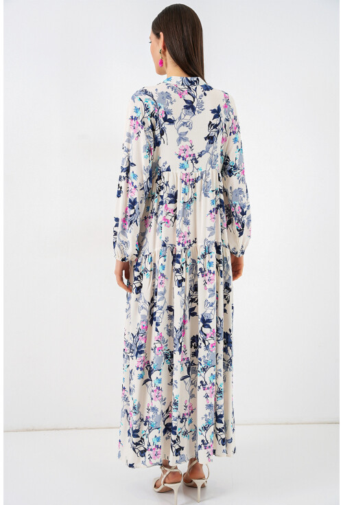 Kadın Desenli Uzun Tesettür Elbise 2585