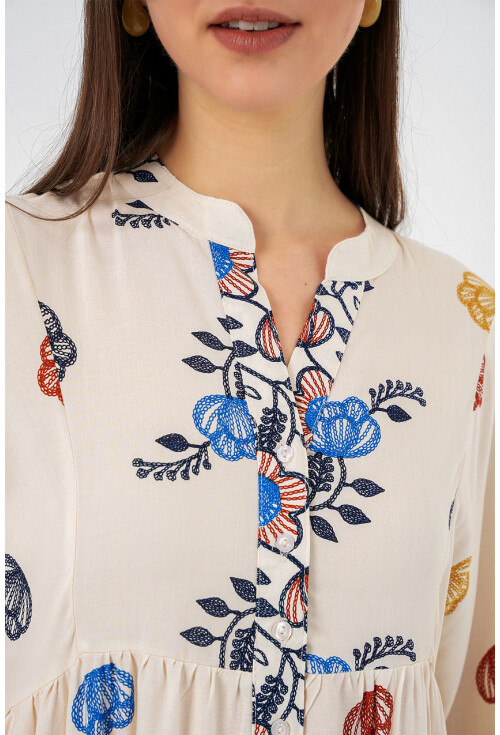 Kadın Desenli Uzun Tesettür Elbise 2585