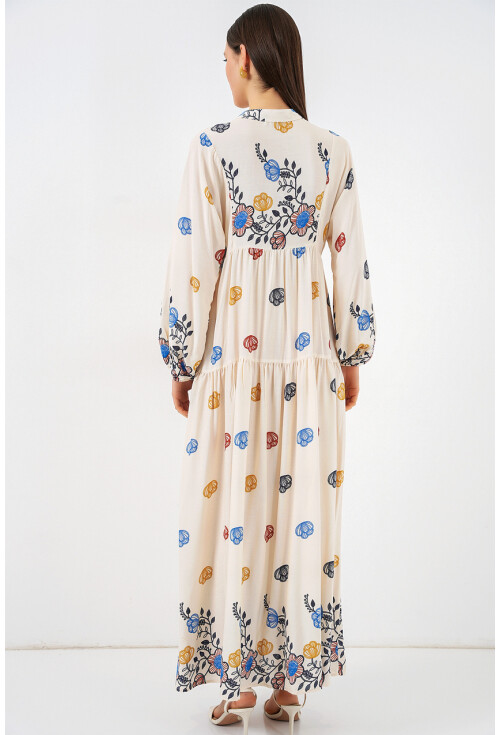 Kadın Desenli Uzun Tesettür Elbise 2585