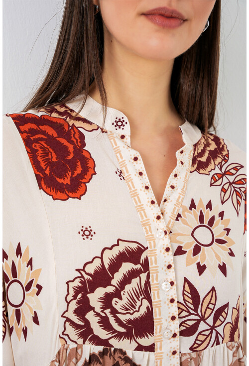 Kadın Desenli Uzun Tesettür Elbise 2585