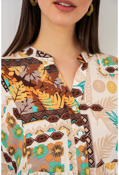 Kadın Desenli Uzun Tesettür Elbise 2585