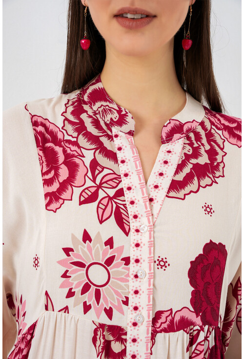 Kadın Desenli Uzun Tesettür Elbise 2585