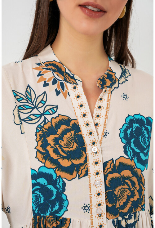 Kadın Desenli Uzun Tesettür Elbise 2585