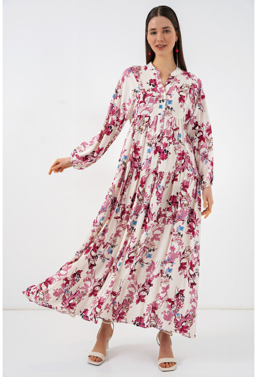 Kadın Desenli Uzun Tesettür Elbise 2585