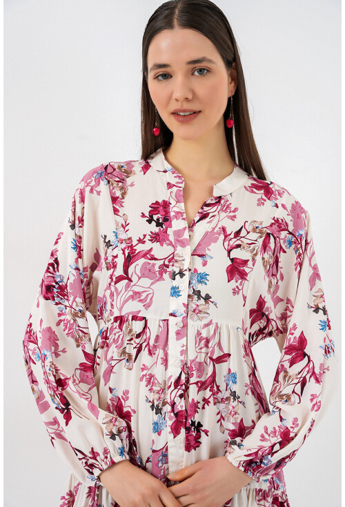 Kadın Desenli Uzun Tesettür Elbise 2585